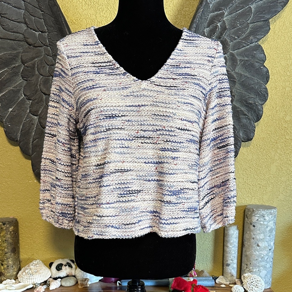 Madewell Textured V-Neck cropped 3/4 sleeve top